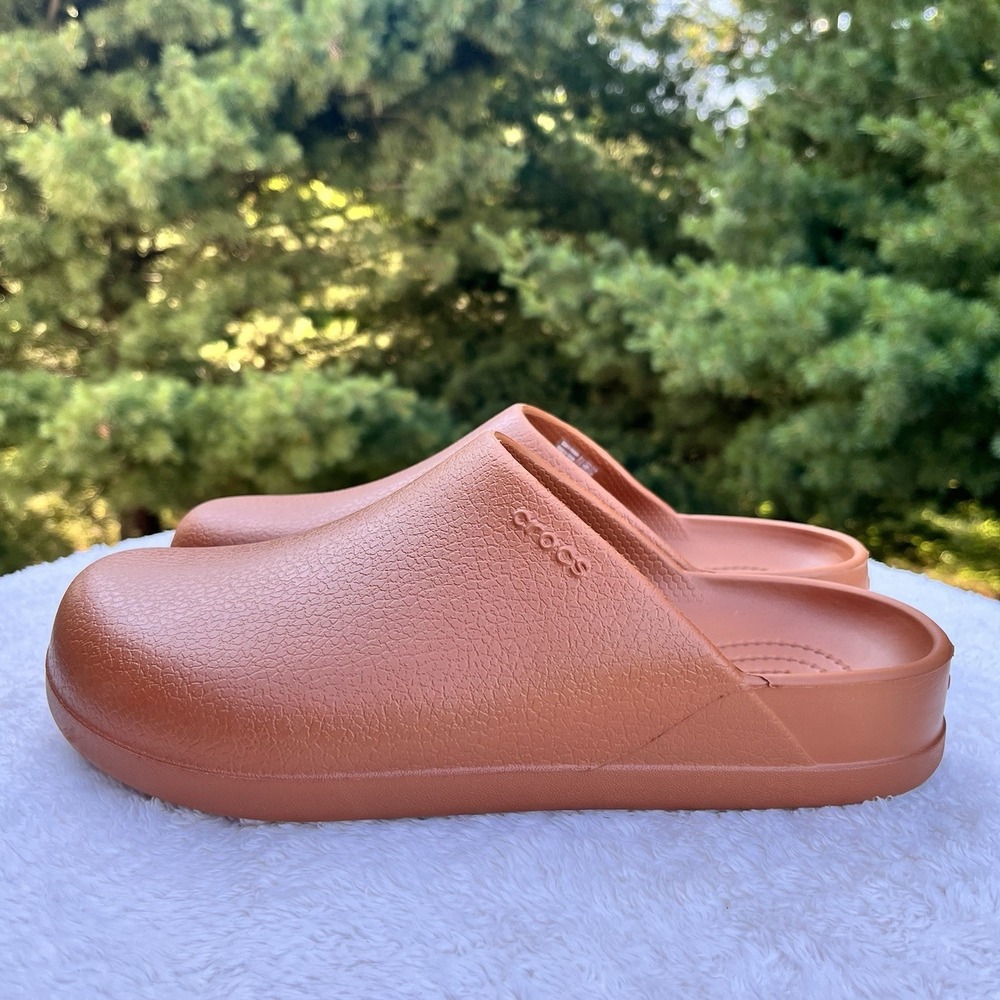 Crocs Dylan Clogs Women 10 | Men 8 Cognac Brown Boho Mules Slip On Waterproof - Picture 3 of 10